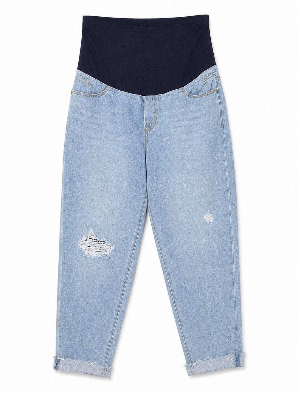 Ingrid & Isabel Maternity Light Wash Boyfriend Jeans Crossover Panel Size 8 NWT